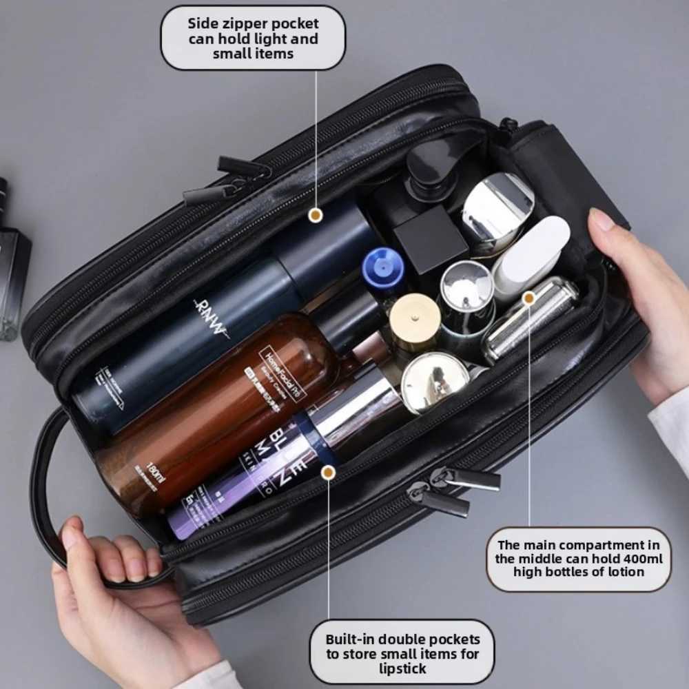 Mti Pockets PU Toiletry Bag For Wen Men Travel Essentials Makeup Bags Waterproof Hanging Bag Cosmetic Wing Organizer Bag Y251122