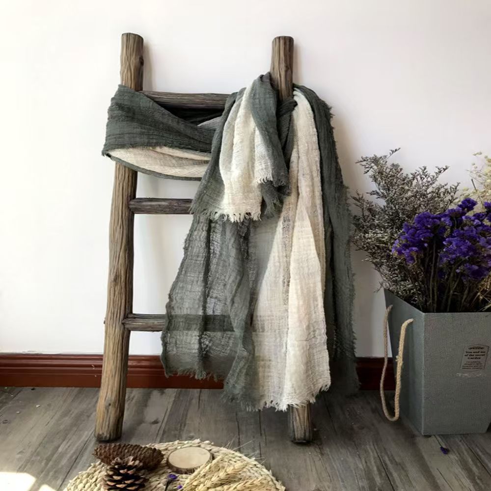 T530 scarf women autumn and winter cotton hanging dye scarf literary gradient color scarf cotton linen style versatile shawl