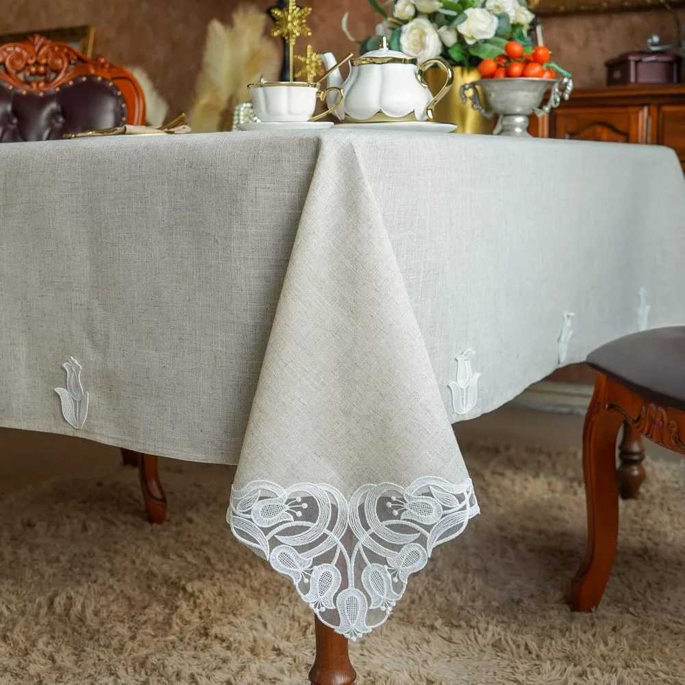 Oval Lace Tablecloth with Fall Antique Flower Design for Outdoor Farmhouse Rustic Kitchen and Birthday Parties C251122
