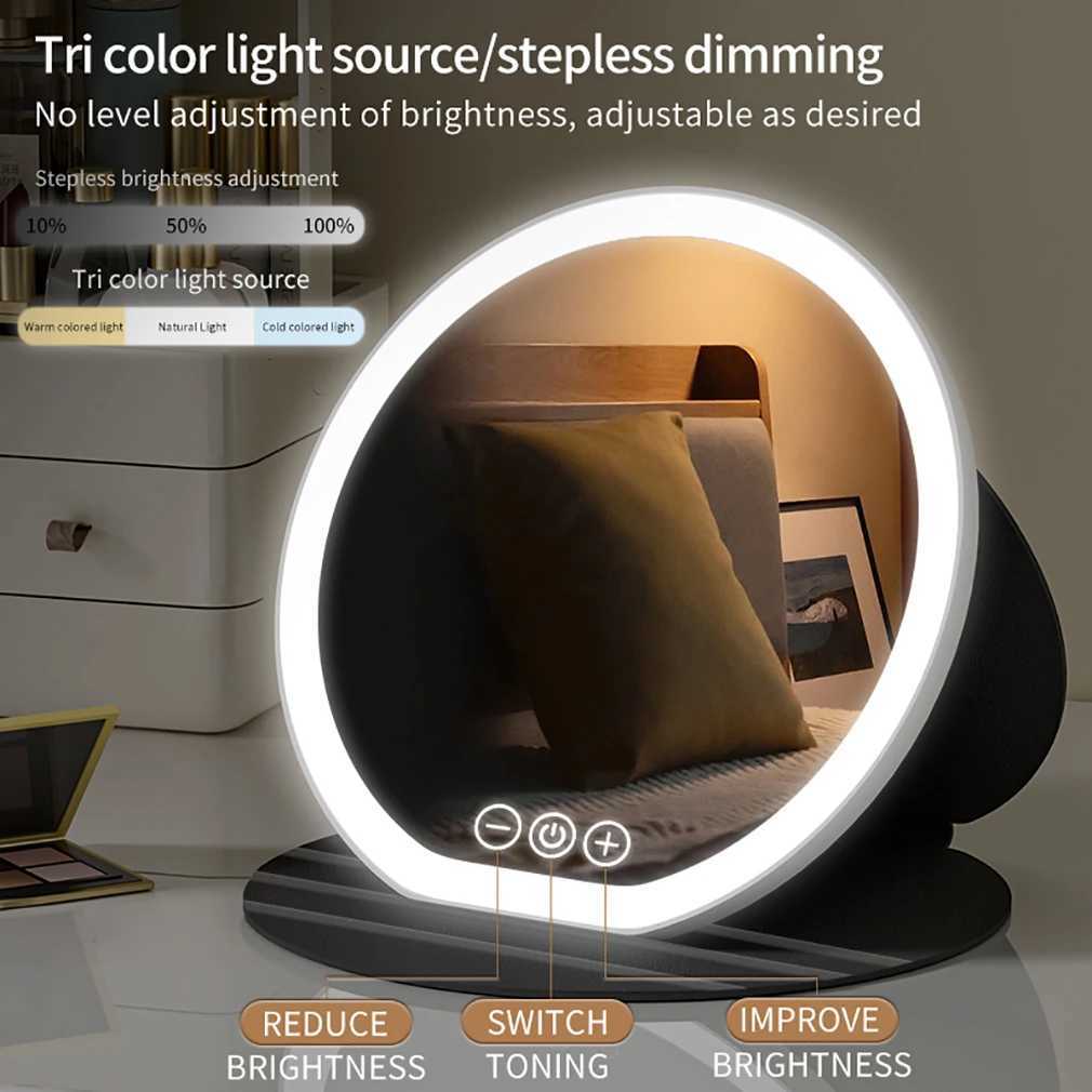3 Color LED Makeup Mirror Dimmable with Touch Screen Fold Adjust Cosmetic Mirrors 866 728inch for Tabletop Travel Home Use M251122