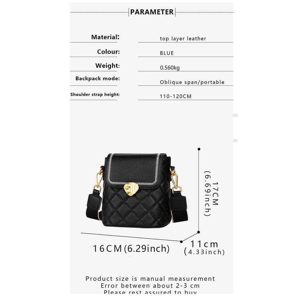 Women S Top Layer Handbag Lingge Small Wide Head Leather Messenger For Black Bag Oblique Shoul Bag