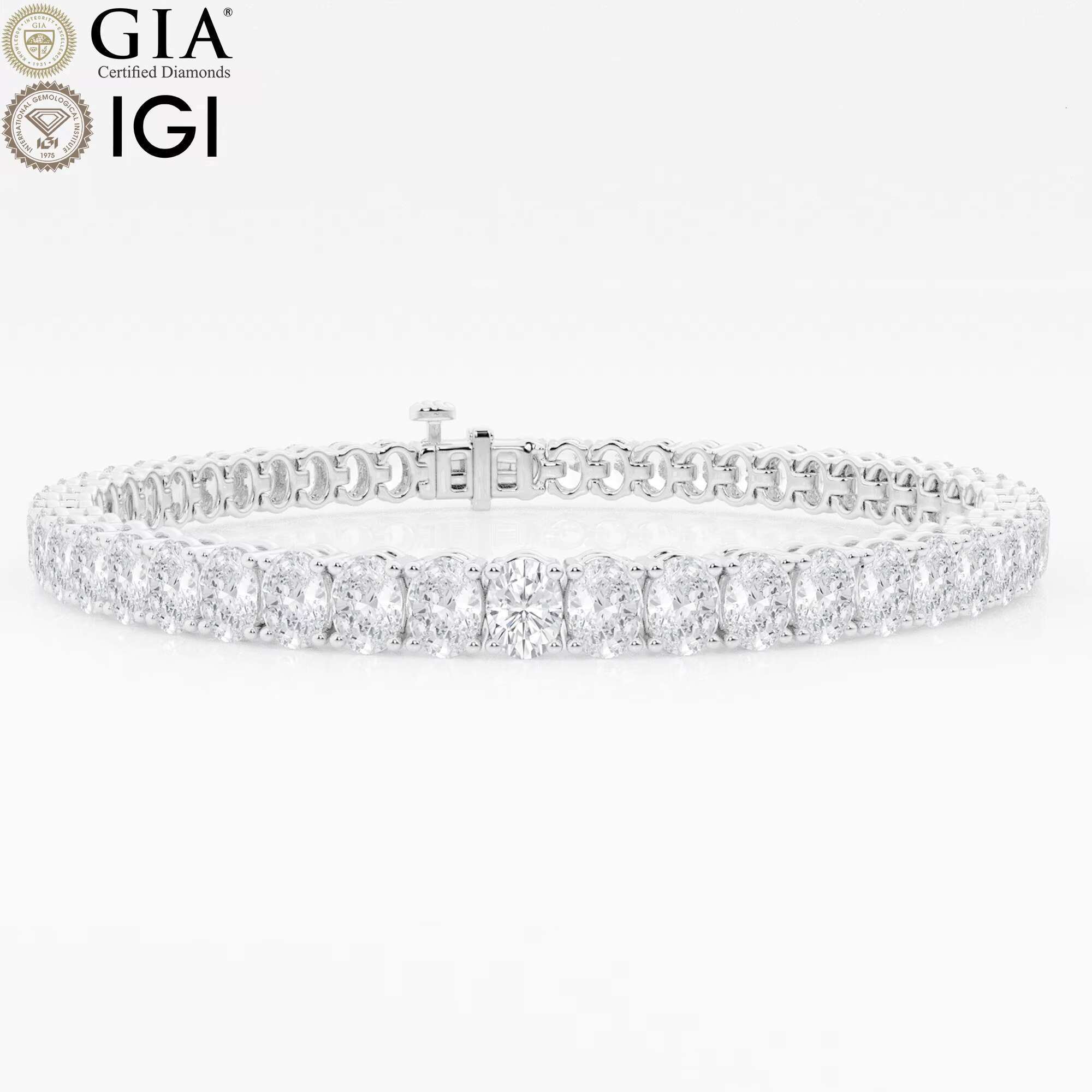 IGI GIA Certified VVS1 VVS2 CVD HPHT Lab Grown Diamond 14k 18k Real Solid White Gold Oval Tennis Bracelet Women Fine Jewelry