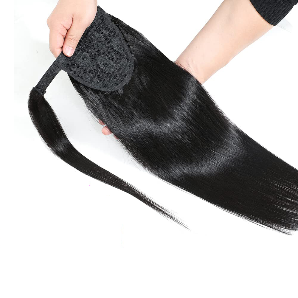 Bone Straight Ponytail Human Hair Extensions 100G Straight Wrap Around Horsetail 100% Remy Human Hair 10"-32" Ponytail Extension for Women