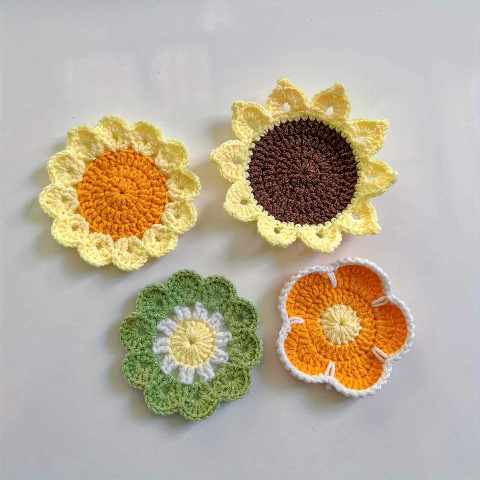 Handmade Sunflower Coasters Crochet Exquisite Heat Insulation Mats with Meal Mats For Cups of Different Sizes Home Decor C251122