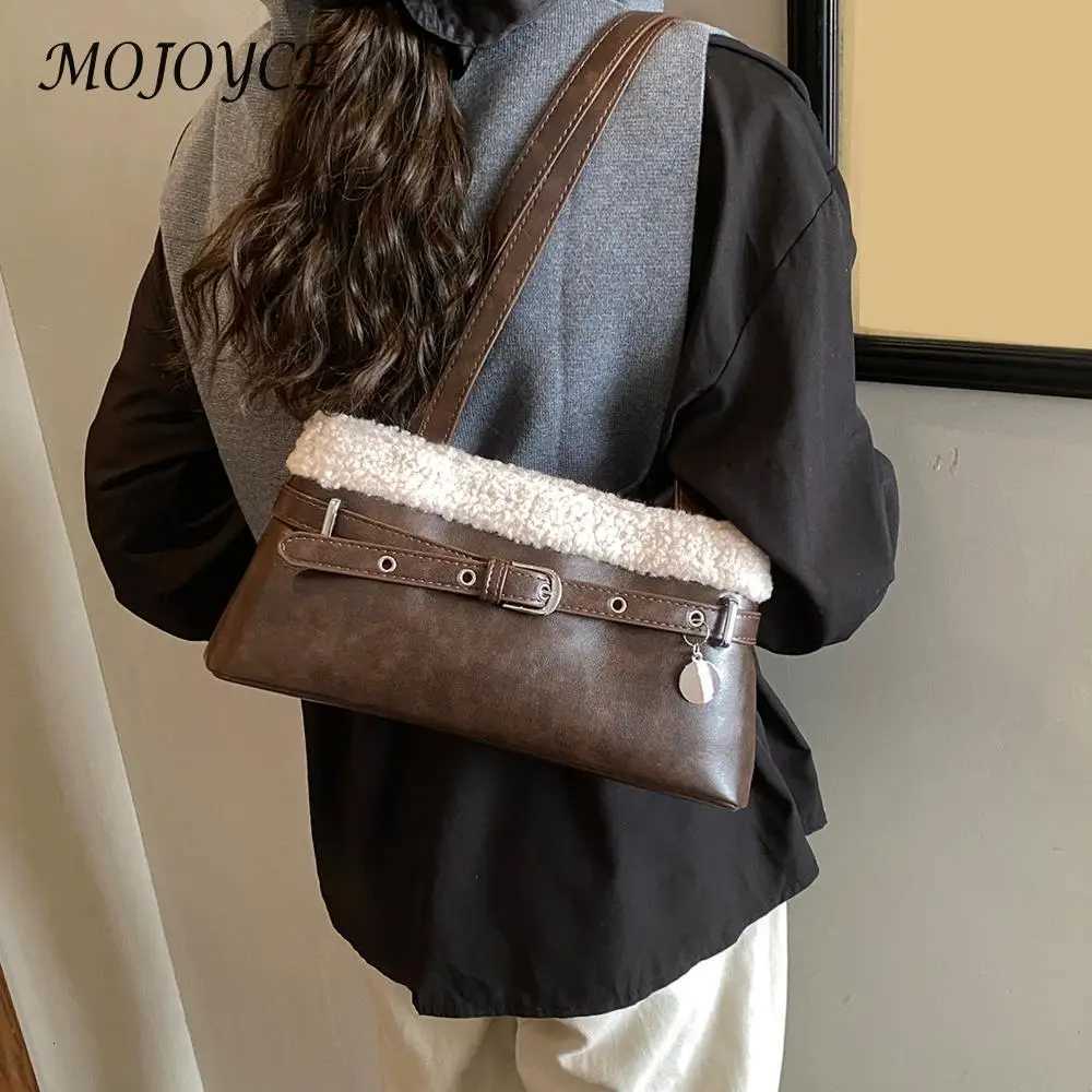 Women PU Lambswool StiTChing Vintage Shoulder Bag W/Belt Small SaTChel Tote Bag Hobo Bag for Daily School Travel K251121