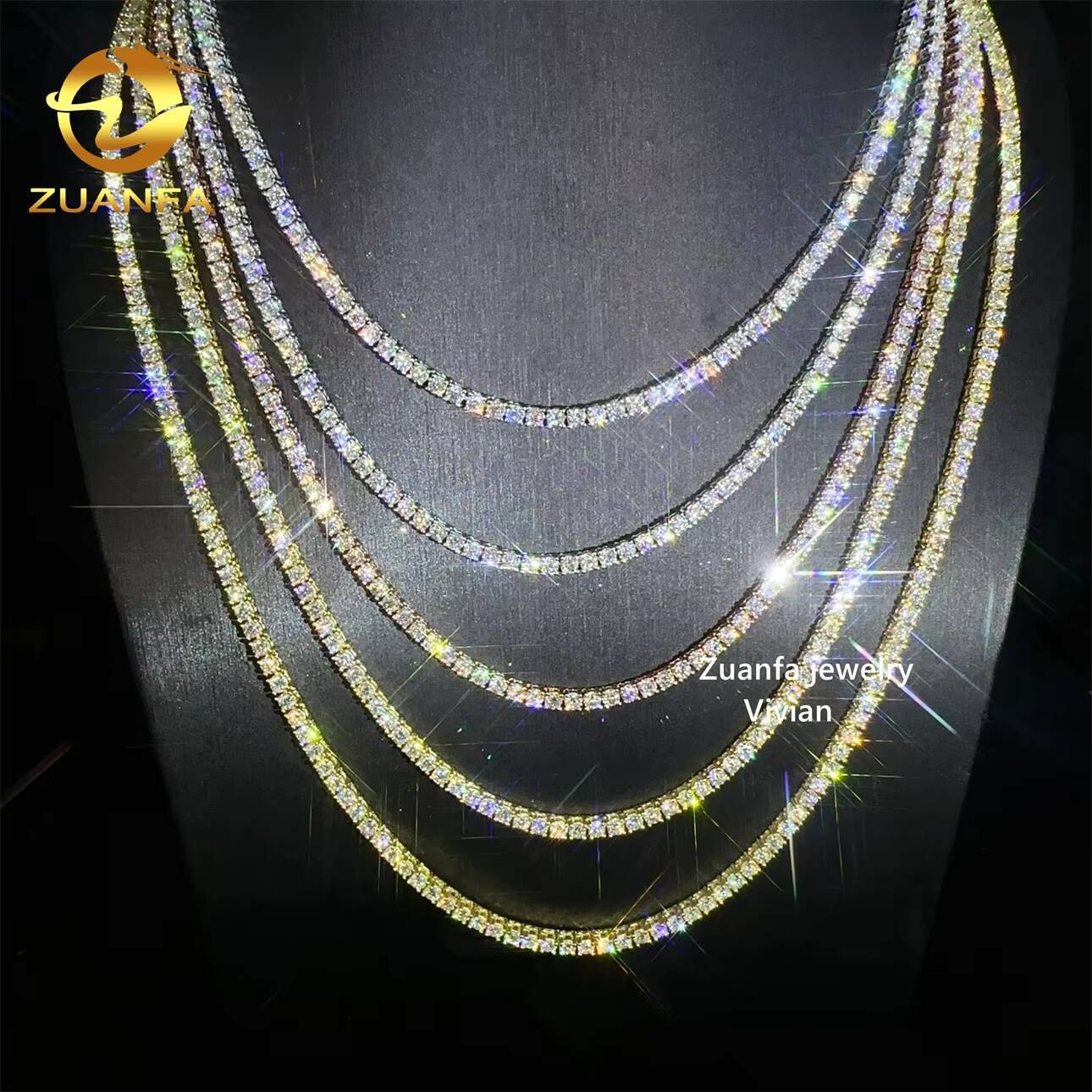 3mm VVS Moissanite Diamond 925 Sterling Silver Pass Lab Grown Diamond Jewelry Tester Tennis Chain Men Bracelet Necklace