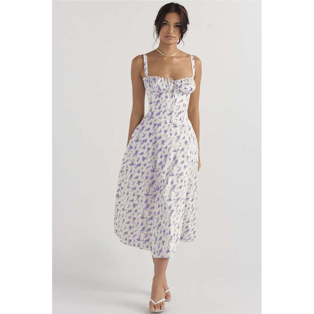 DHEssentials Women's Printed Sexy Dress, High Open Elegant Off Shoulder Long Skirt, Backless Tight Summer Outfit, Front Yard