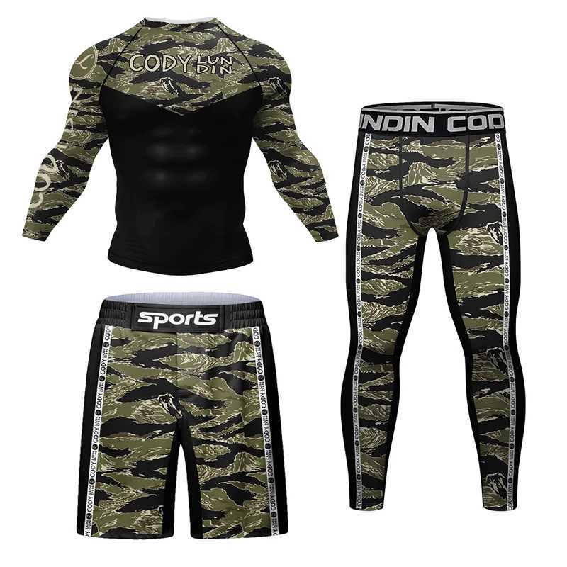 Taekwondo Rashguard Jujutsu MMA T-shirt+pants set mens Rash Guard grappling Bjj Gi boxing sportswear gym Muay Thai shorts set W250422