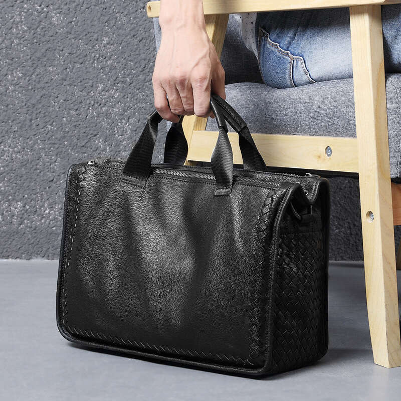 Luxury Bag Designer Genuine Business Single Shoulder Handheld Laptop Sheepskin Briefcase Woven Crossbody Men S Leather Bag