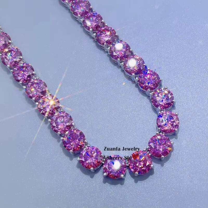 Pass Diamond Tester White Gold 925 Solid Silver 4mm GRA pink Moissanite Tennis Chain