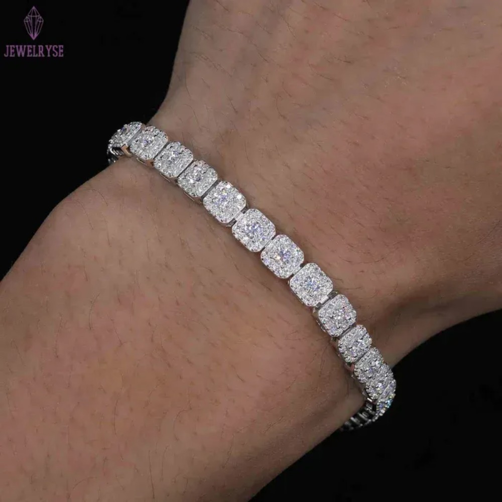 Halo Tennis Bracelet for Unisex Studded With Moissanite Vvs Clarity Diamonds in 925 Sterling Silver Luxury Jewelry
