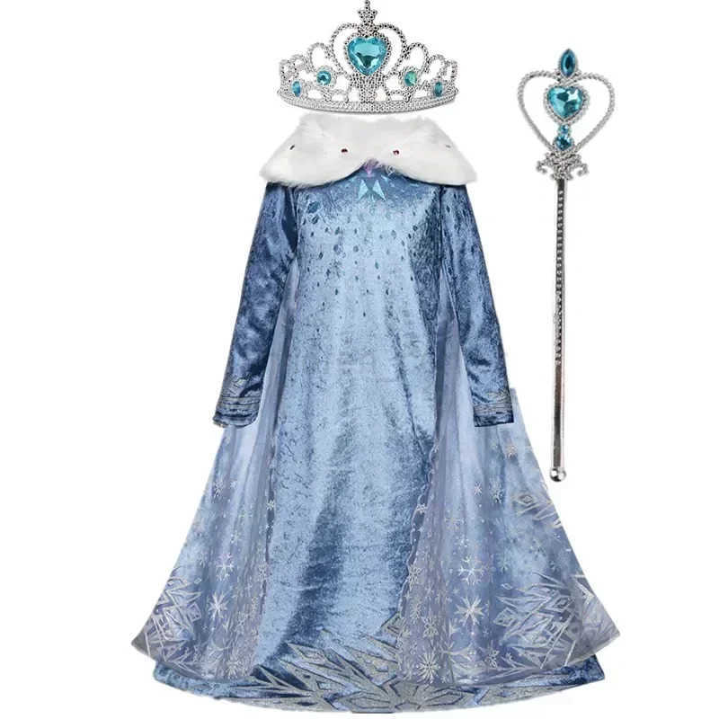 Disney 2025 Girl Princess Dress Childrens Elsa Cinderella Snow White Aurora Sofia Hairy Princess Cinderella Halloween Costume Childrens Party Dress W2