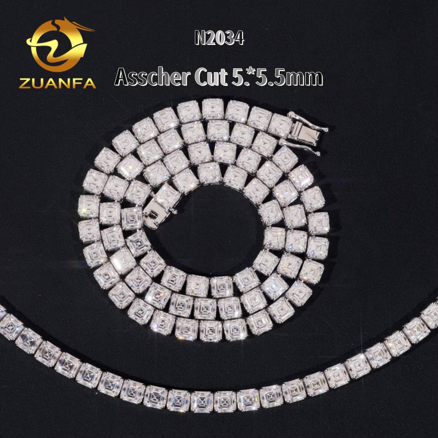 Trending Fancy Cut Moissanite Tennis Chain Necklace Asscher Emerald Baguette 925 Sterling Silver Iced Out Hip Hop Jewelry