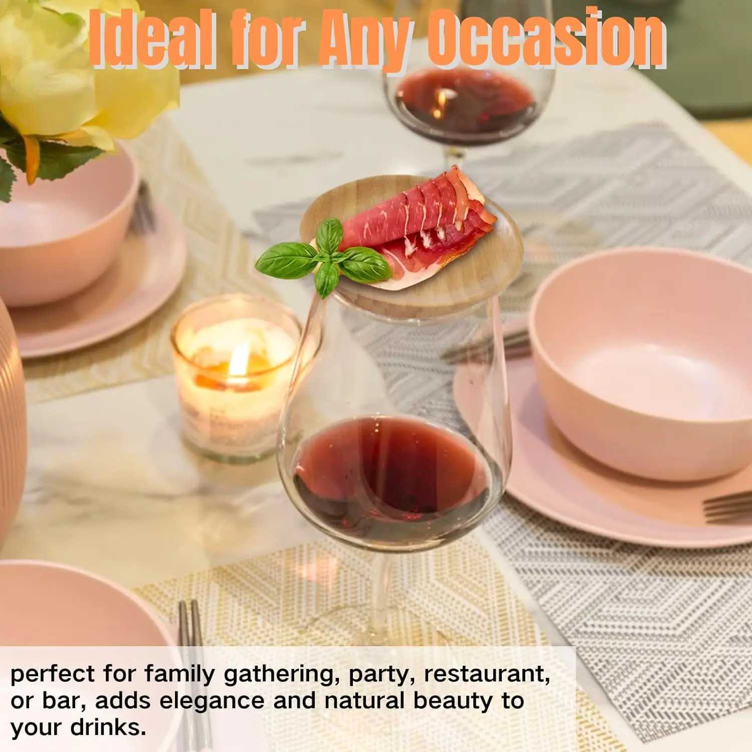 Wine Glass Charcuterie Topper Bamboo Wine Glass Cover Coasters Plate Drinking Glass Covers Wood Glass Toppers for Family Party C251122