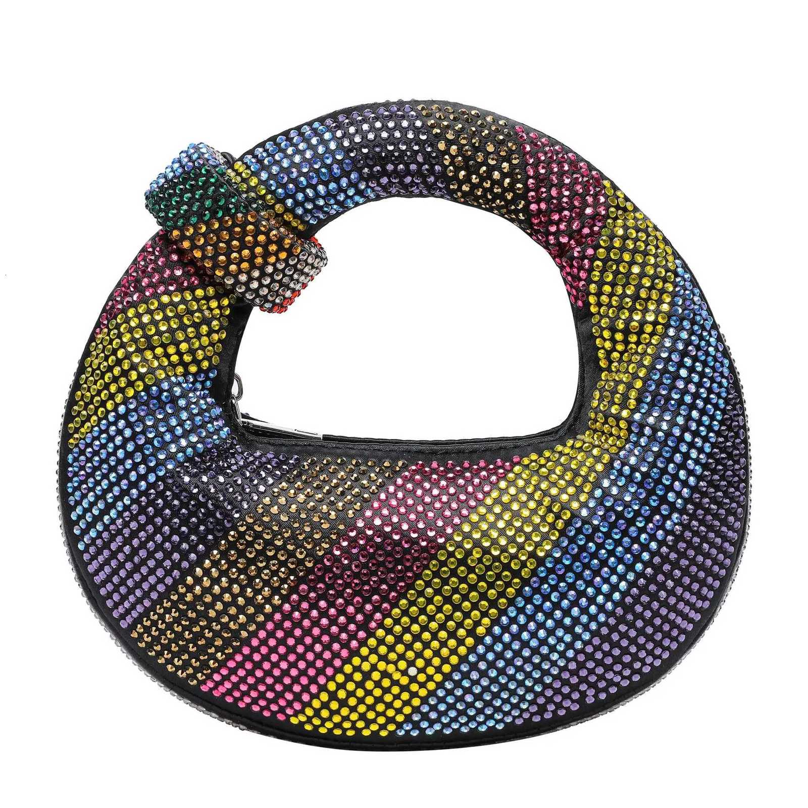 Women Rhinestone Evening Bags For Women Rainbow Top Handle Bag Diamond Handbags Purses Shiny Disc Chain Strap Wrist Shoulder Bag K251121