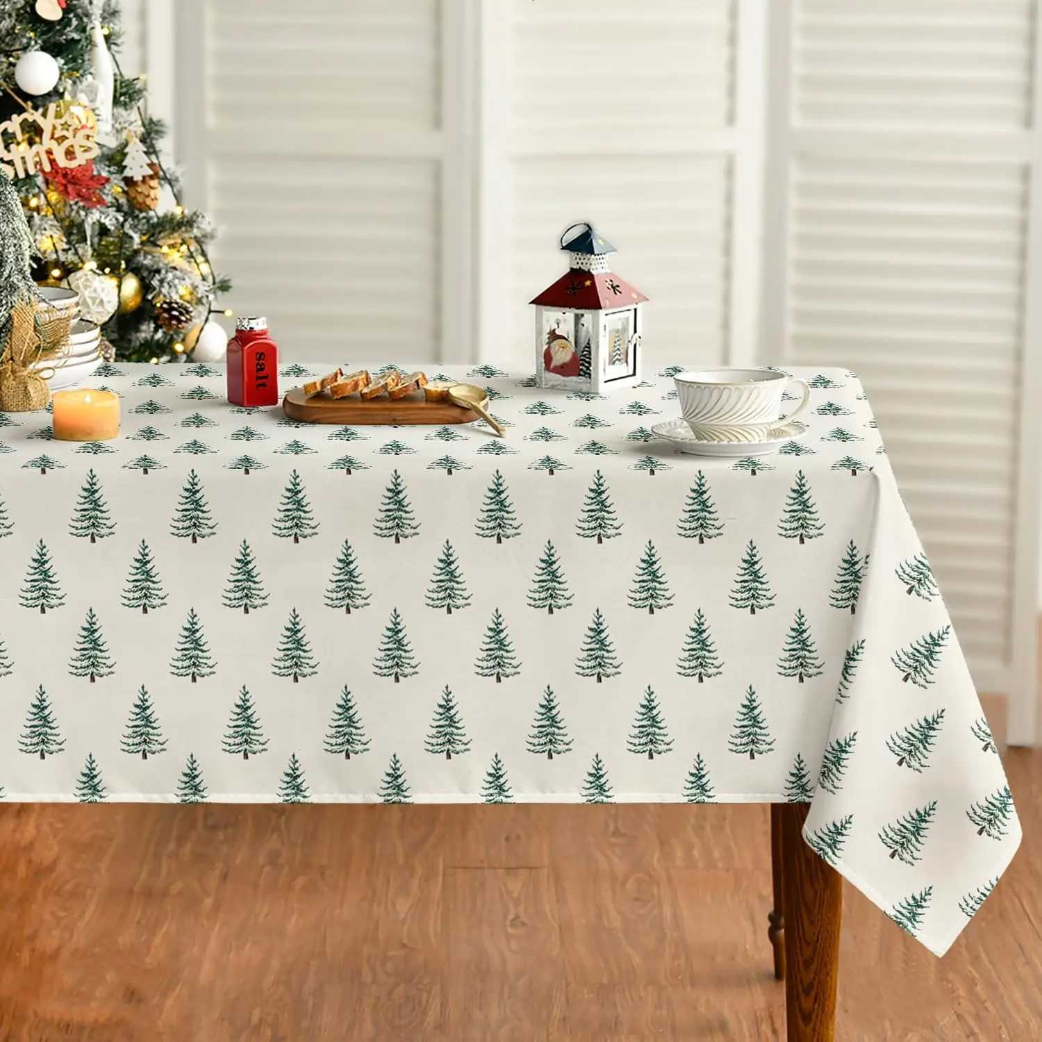 Merry Christmas Tree Print Tablecloth for Table Decor Washable Winter Holiday Kitchen Dining Table Cloth Christmas Decorations C251122