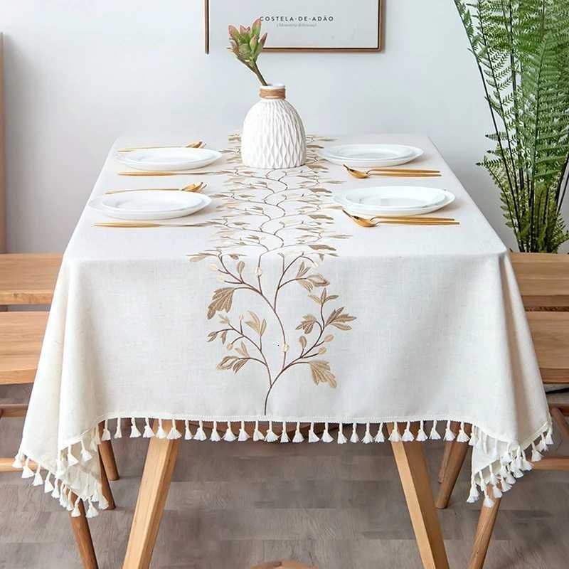 2025 new imitation cotton and linen dustproof tablecloth waterproof and oil-proof dining table embroidery tablecloth rectangle C251122