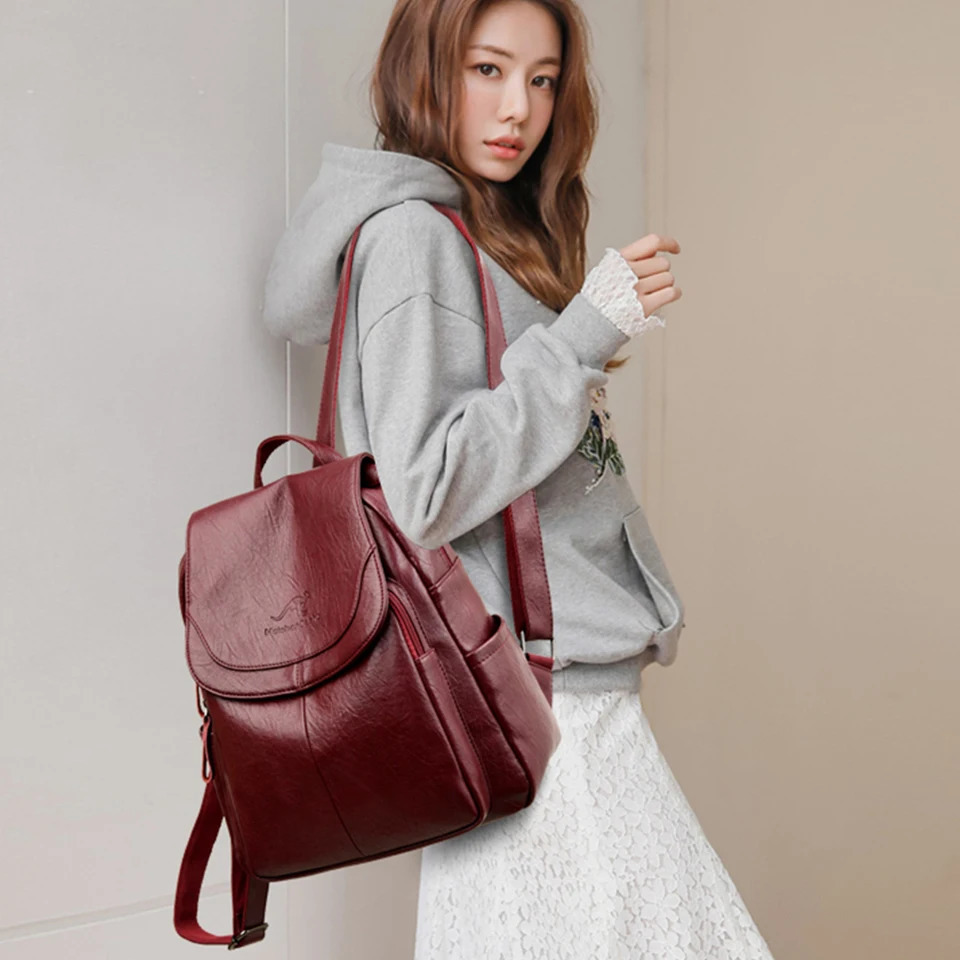Ladies Bookbag Rucksack Women Large Capacity Backpack Purses High Quality PU Leather Female Vintage School Bags Travel Bagpack 251111