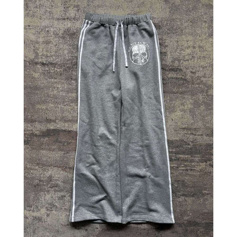 Spring and Autumn New Striped Splicing Casual for Women, Loose Straight Leg Sports Pants, High Waist Drop Feel, Wide Legs, Long Pants