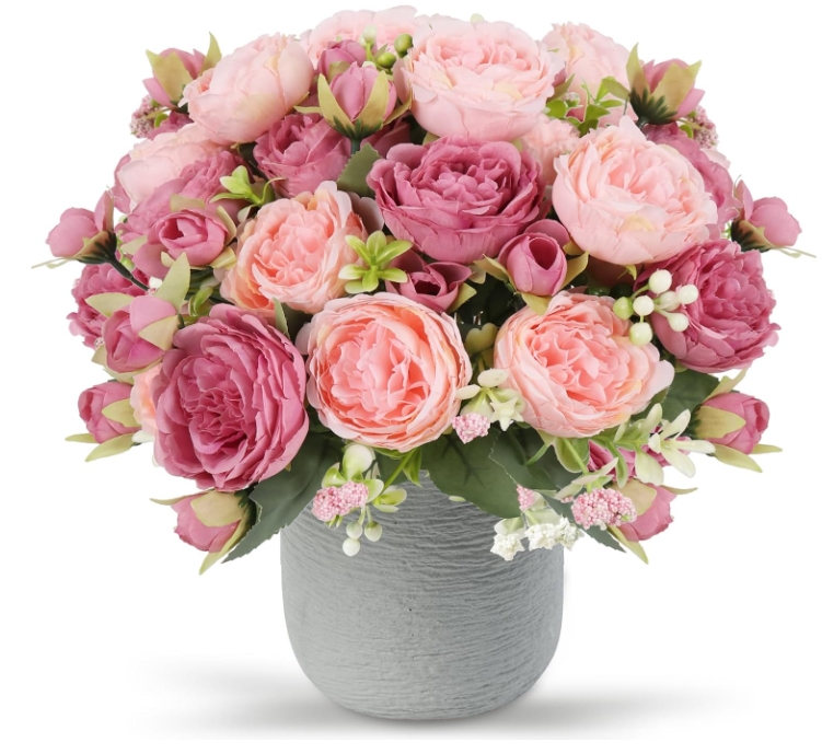 Hot Selling 10pcs/30cm Rose Pink Silk Bouquet Peony Artificial Flower 5 Big Head 4 Small Bud Bride Wedding Home Decoration
