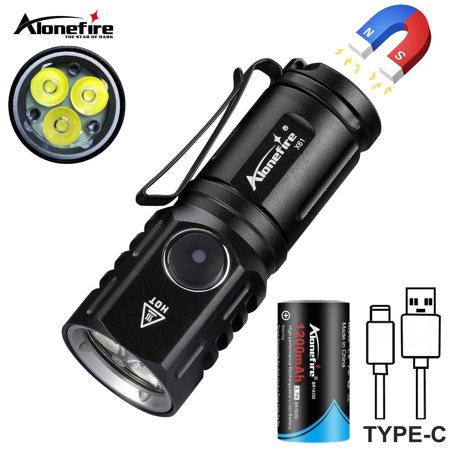 6000K 3x Led Mini Palm Small Flashlight Type-C Rechargeable Portable Torch Magnet Outdoor Hiking Camping Home Work Car Repair C251122