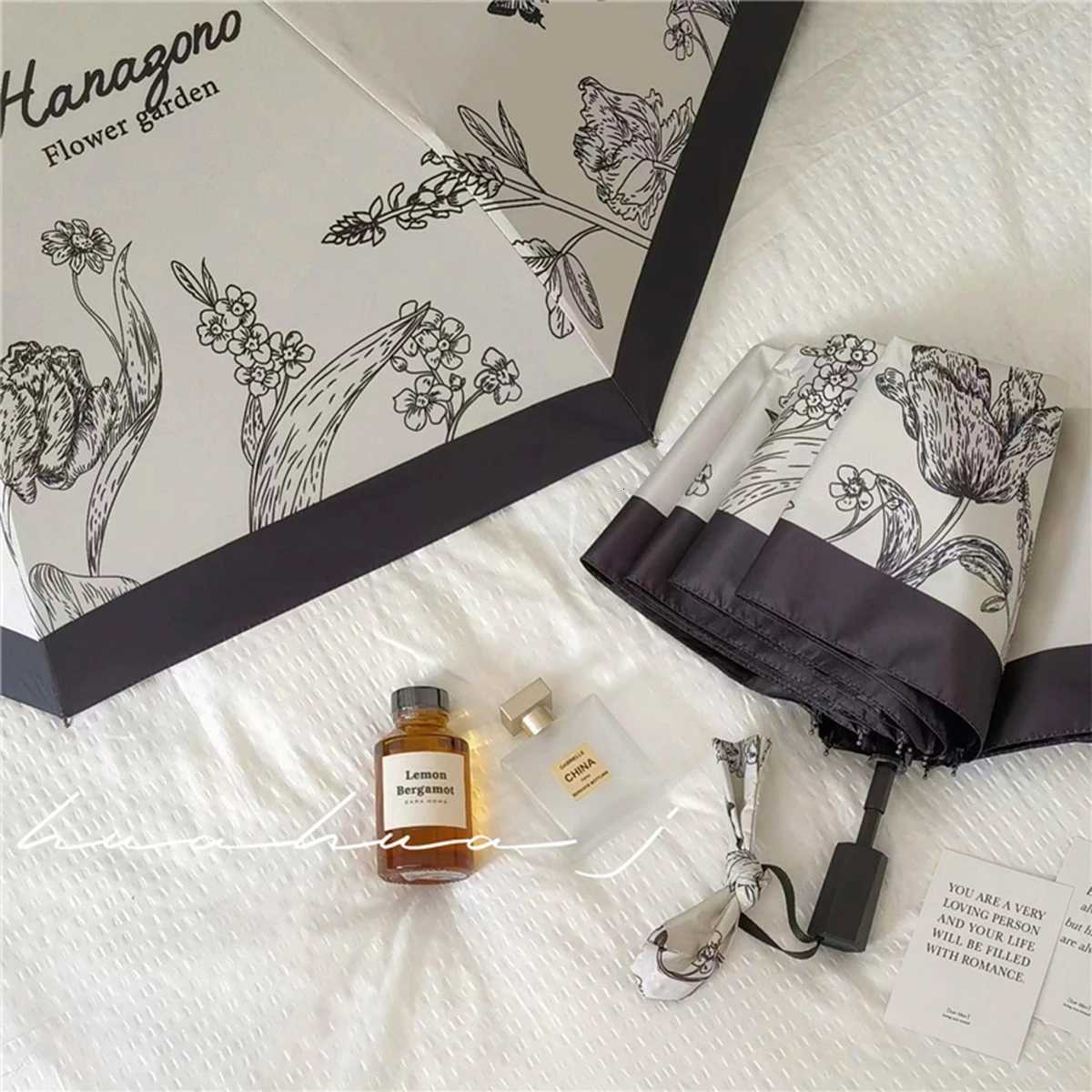 Retro Umbrella for Women Rain or Shine Fully Automatic Vinyl Parasol Ins Style Sun Protection Sun Umbrella High-end FrenchM251122