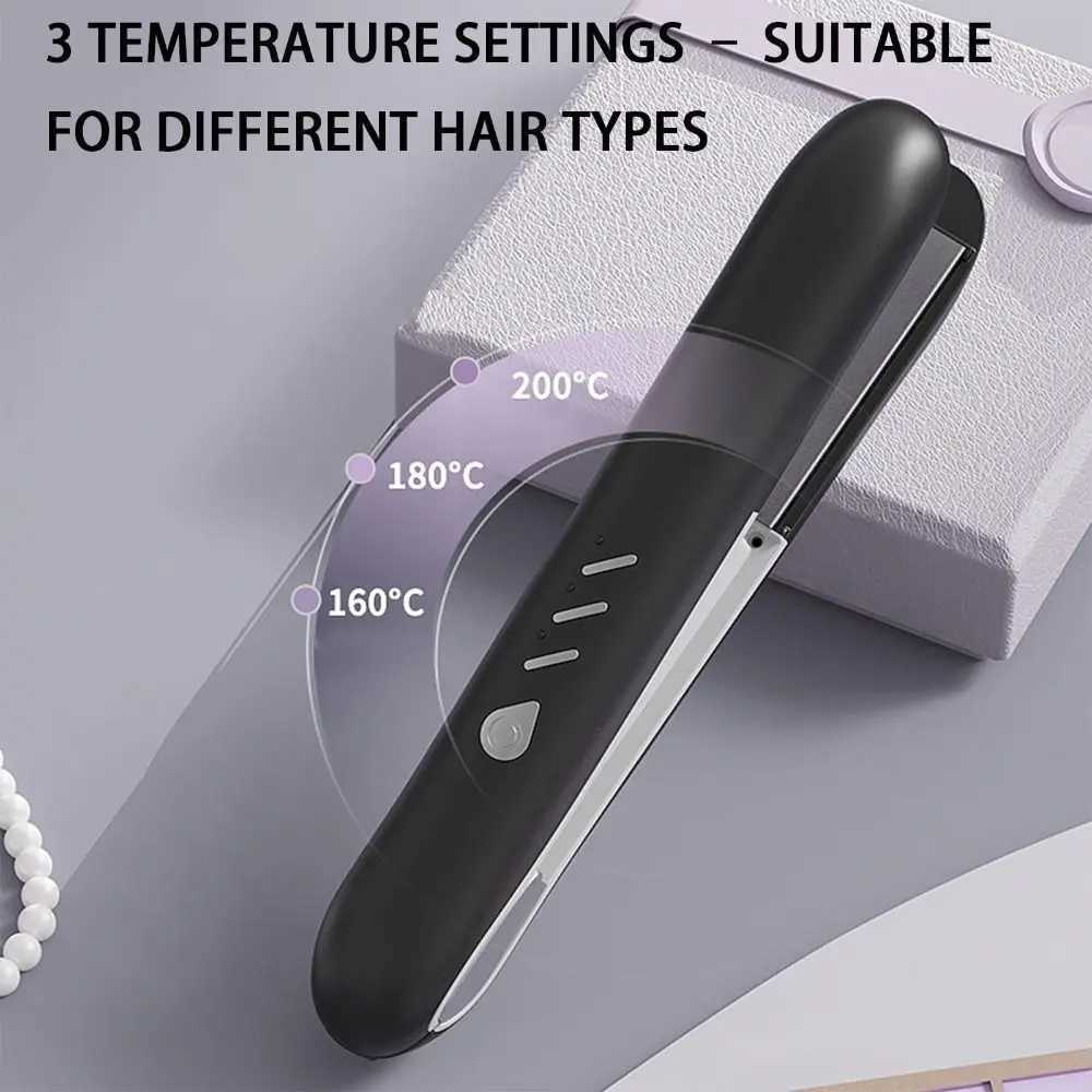 2 in 1 Cordless Hair Straightener Rechargeable Mini Straightener Flat Iron with 3 Temperature Settings Type-C Curling IronT251122