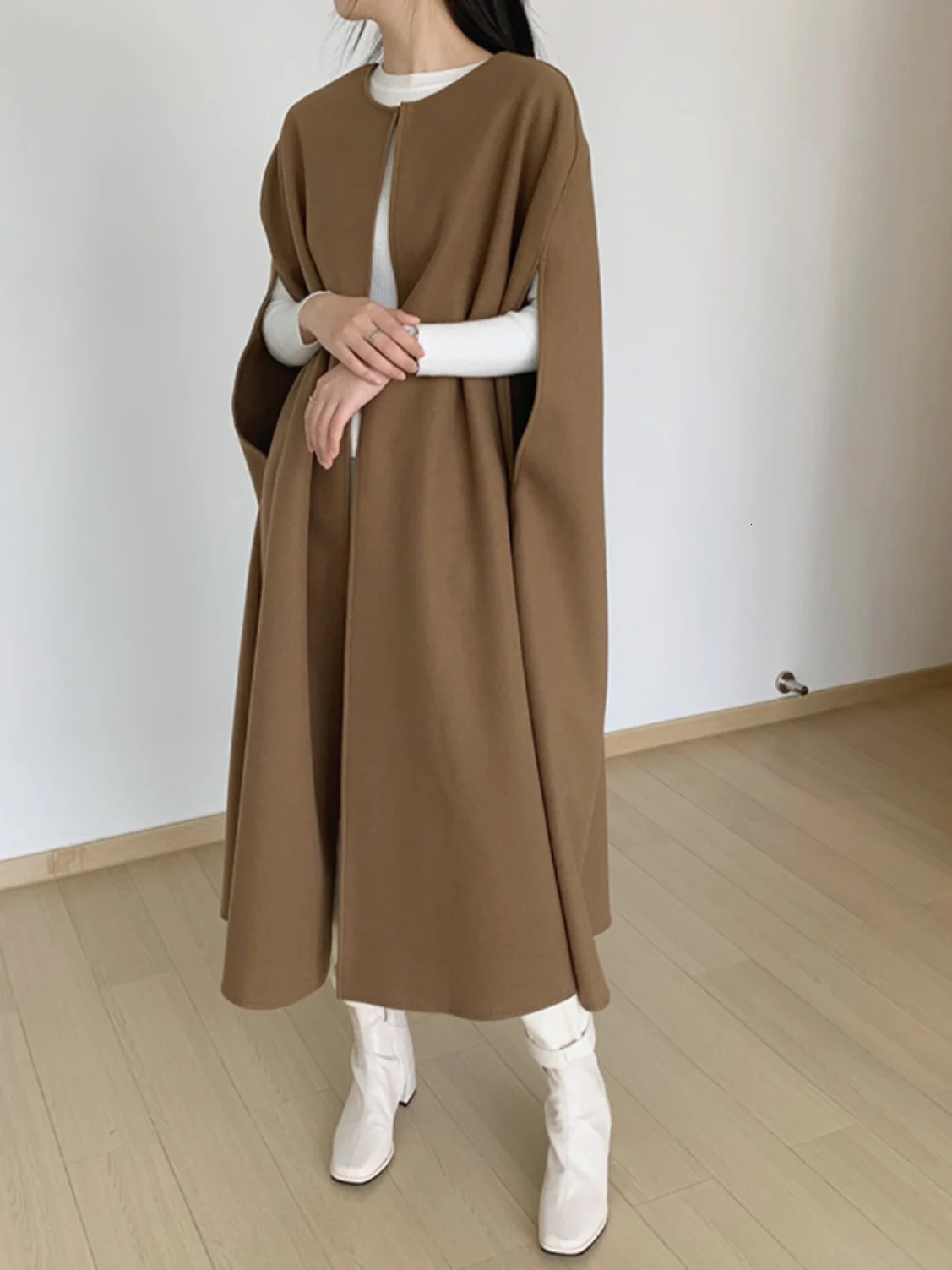 Loose Woolen Vest Coat Long n Sense Oversize f High Collar Zipper Pure Color Japanese Sle Womens Faion Autumn Wi 251112
