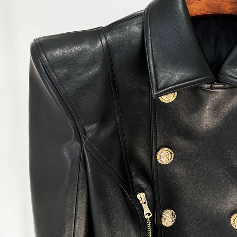 High quality 2025 fashion personality shrugged double breasted zipper short womens motorcycle leather jacket 251114