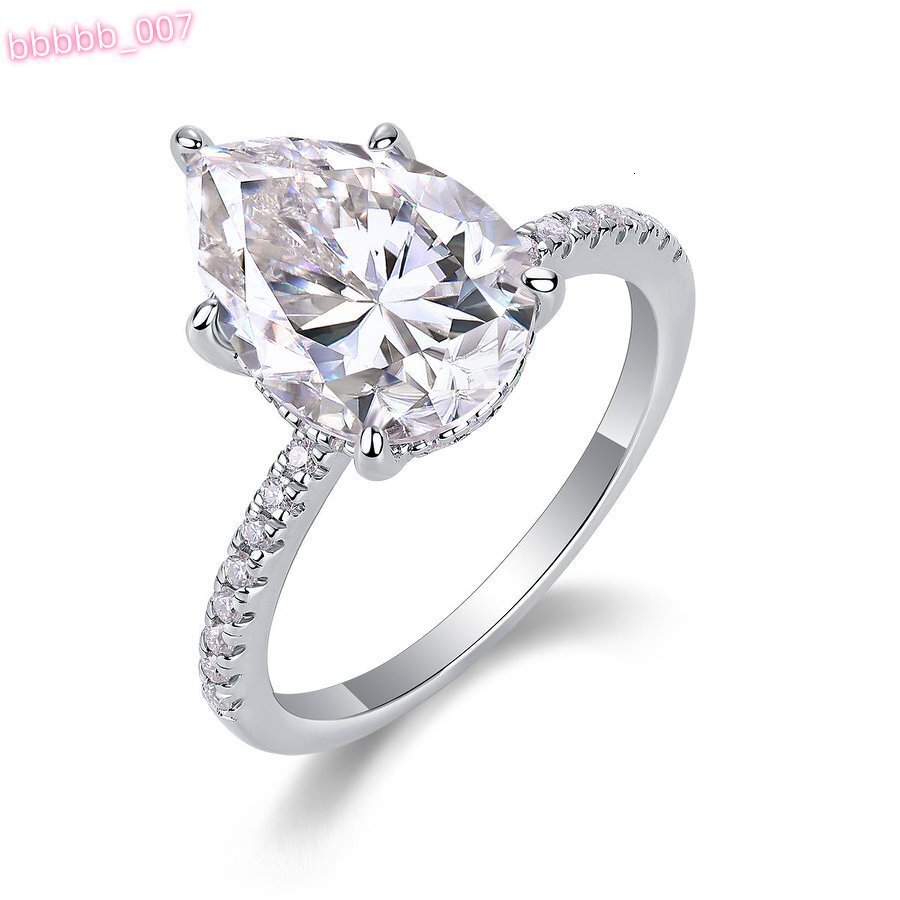 4.18ct Pear Cut Moissanite Ring S925 Sterling Silver 18K White Gold Plated Engagement Jewelry for Women