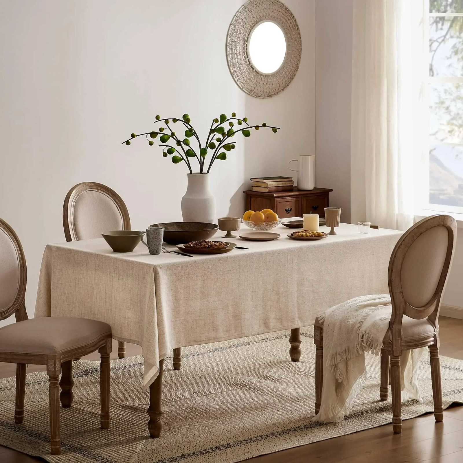 Boho Linen Tablecloth for Rectangle Tables Washable French Table Cover for Party Indoor Outdoor Kitchen Dining Table C251122