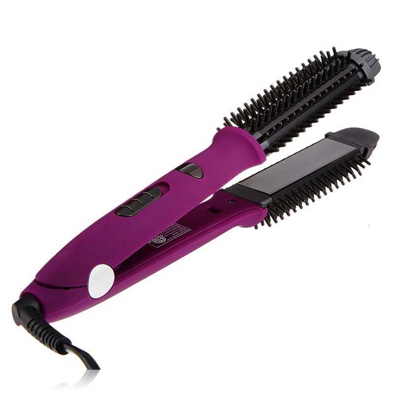 Electric Flat Iron With Comb Hair Iron Comb Ceramic Hair Straightener And Curler 2 In 1T251122