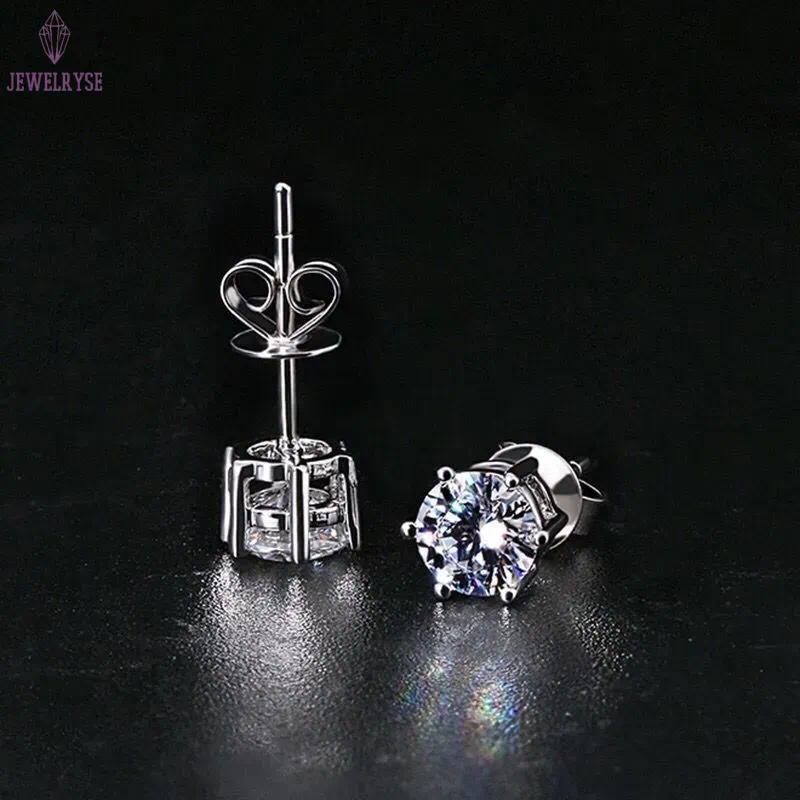 GRA 100% Real Sterling Silver With Certificates Moissanite 6 prong Diamond Earrings D Color Stud For Women Top Quality Wedding Jewelry