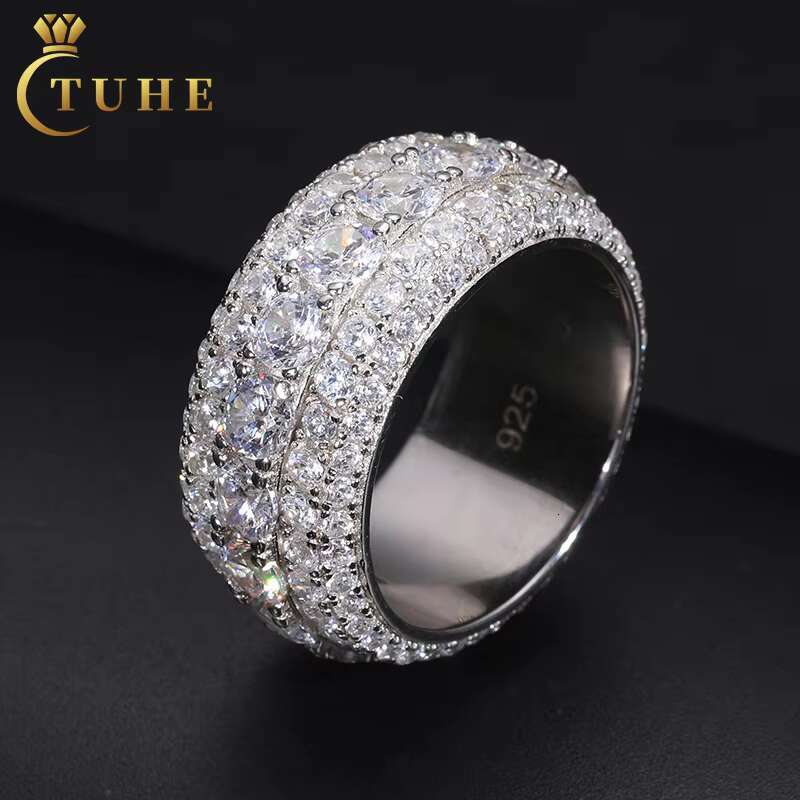Wholesale Sparking Vvs Moissanite Diamond Ring Round Cut 925 Silver Hip Hop Jewelry Engagement Wedding Rings