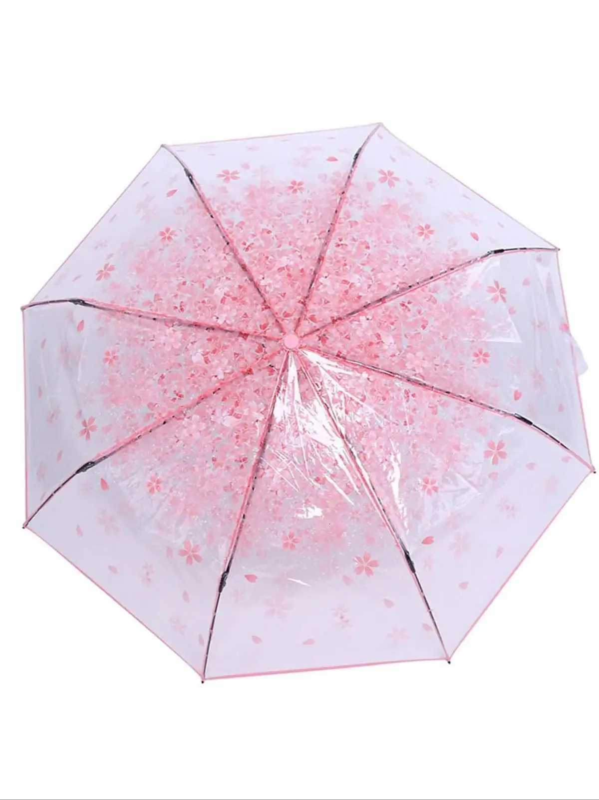 ZK50 1PC Transparent Folding Umbrella Fashionable Princess Umbrella Cherry Blossom PinkM251122