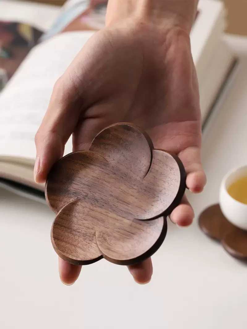 Black Walnut Lotus Root Slices Solid Wood Coaster Creative Mark Insulation Pad Anti Scalding Wooden Teacup Pad C251122