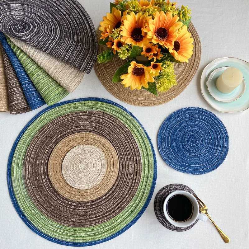 Nordic Style Cotton Yarn Dinner Placemat Round Ramie Woven Cup Mat Heat Insulation Plate Mat Anti-scald Non-Slip Coaster Cup Mat C251122