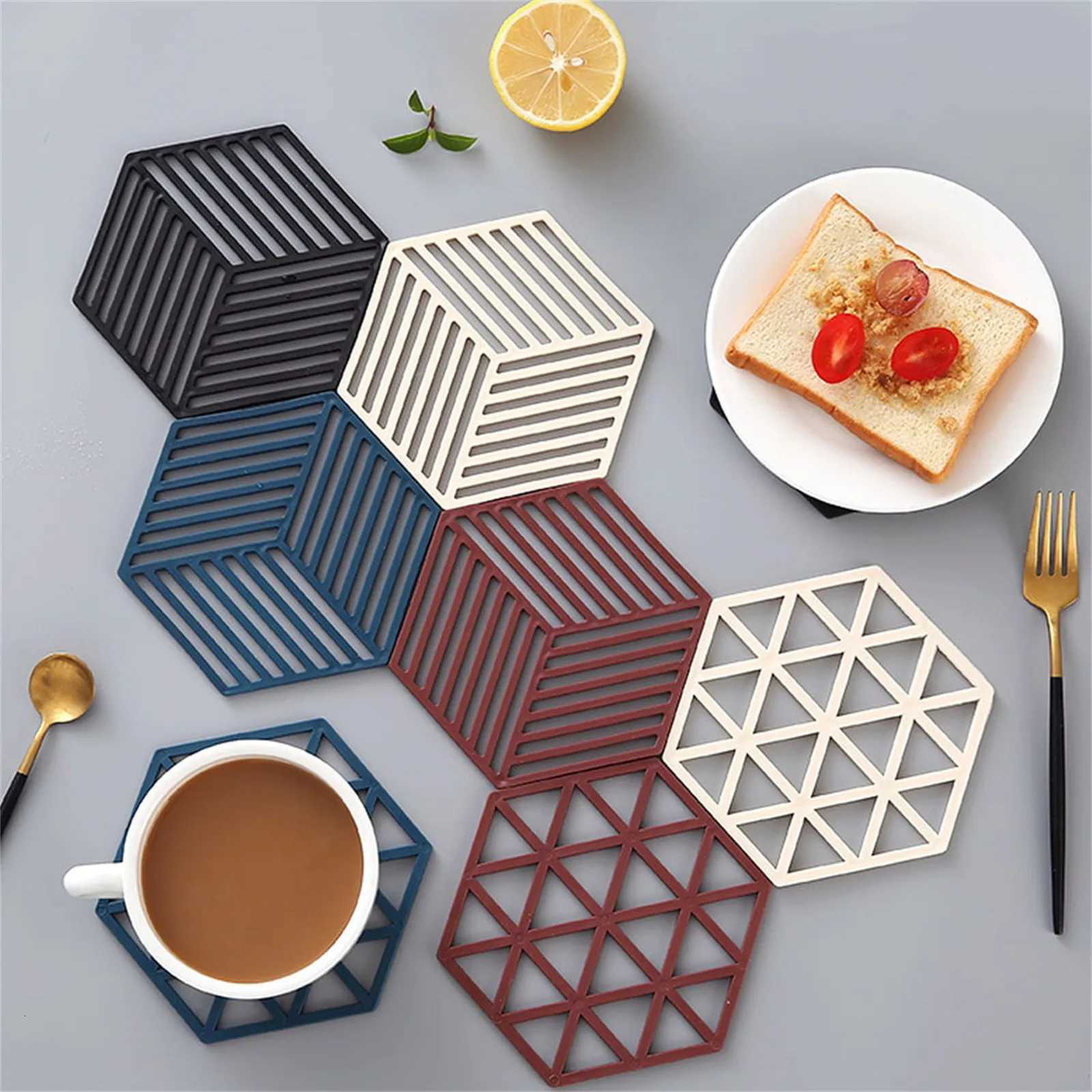 1Pcs Heat Resistant Silicone Mat Coaster Food Grade Material Placemat Non-slip Table Hexagon Cup Mat Household Accessories C251122