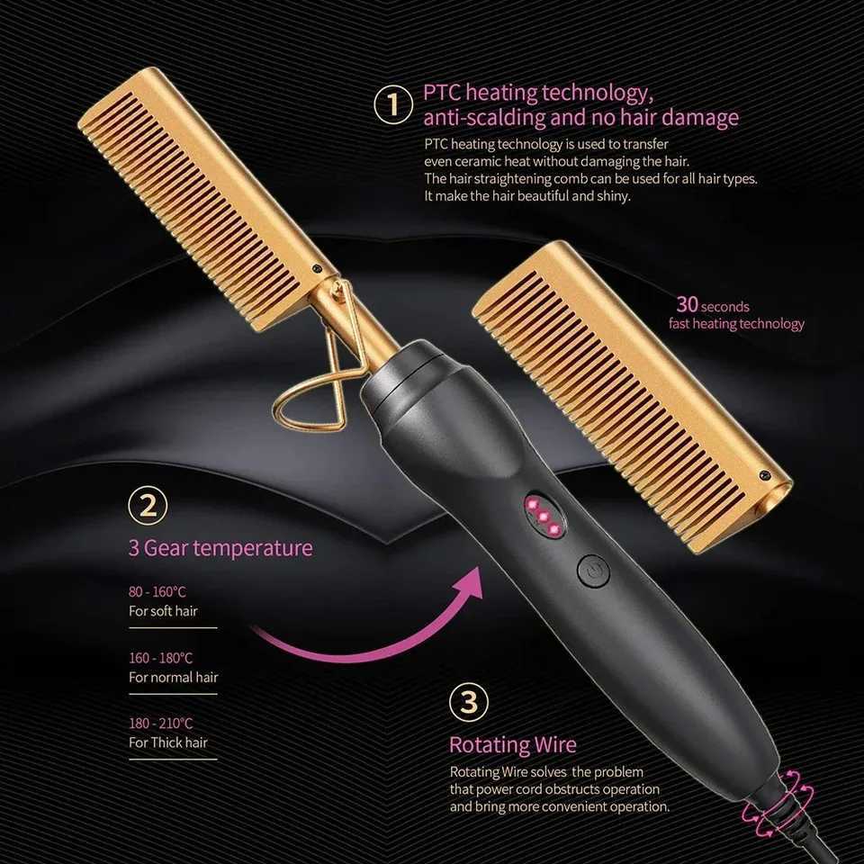 Hot Comb Hair Straightener Heat Pressing Combs Portable Ceramic Curling Iron for Hair Beard Wigs Wet and Dry Hair Styling ToolsT251122