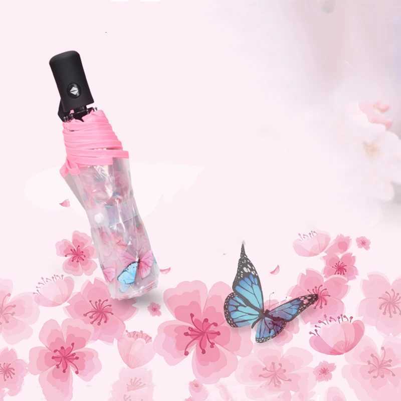 Automatic Umbrella Transparent Umbrella Thickening and Durable Rain and Wind Travel Portable Folding Automatic Umbrella GiftsM251122