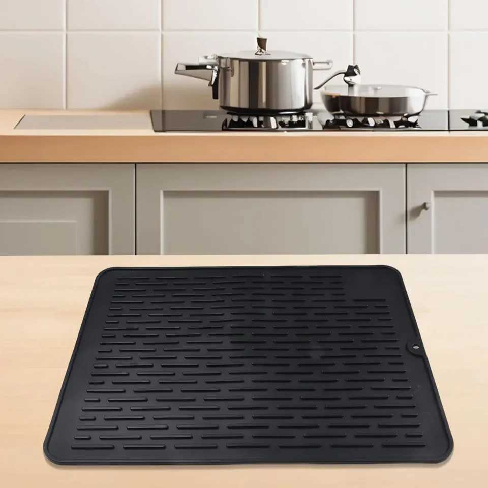 Silicone Dish Mat Dish Drying Mat Kitchen Counter 40cm X 30cm Fast Drying Multifunctional Non-Slip Silicone Pink White C251122