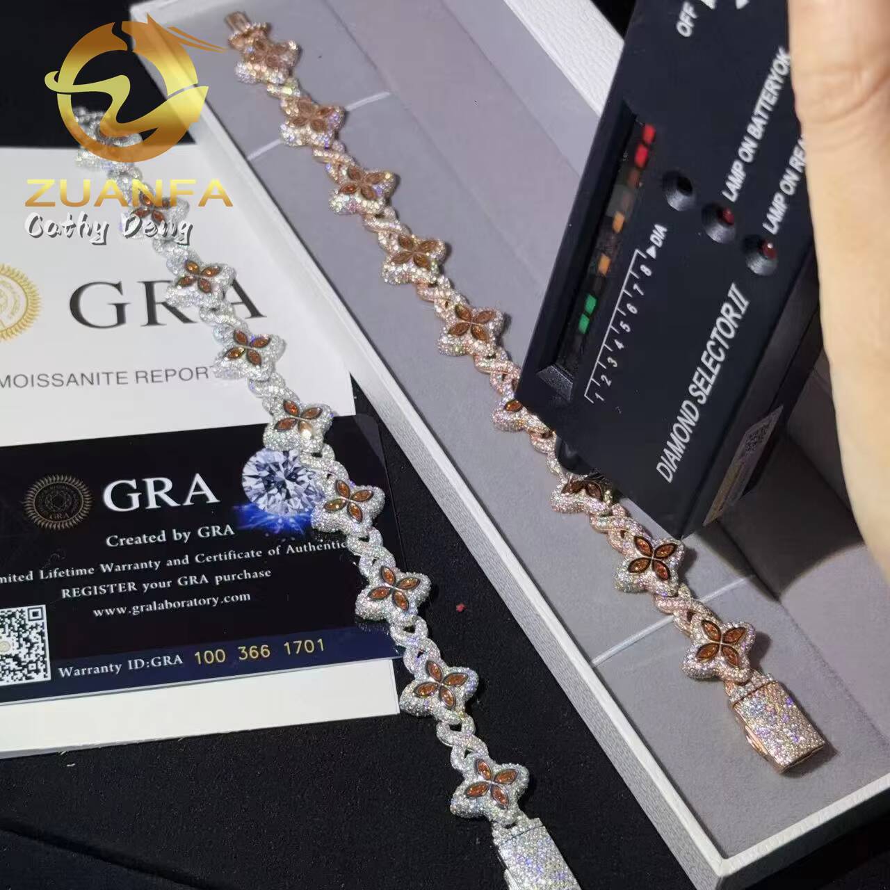 Fanta Moissanite 15mm Marquise Flower Hip Hop Jewelry Iced Out Unisex Moissanite Cuban Chain 925 Silver Moissanite Bracelet