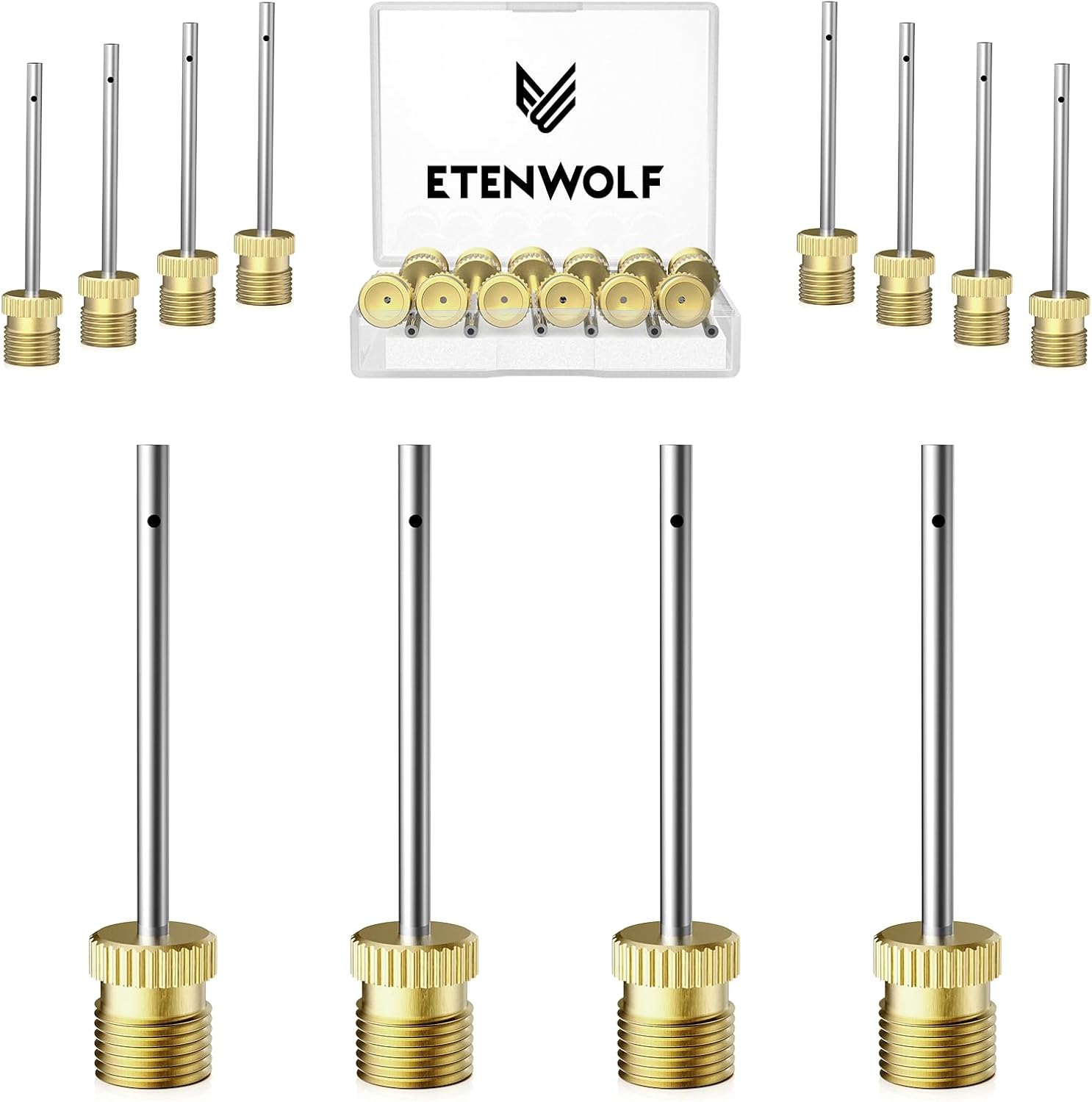 ETENWOLF 12 Pack Brass Ball Pump Needles, No Break Heavy Duty Air Pump Needles for Balls with Storage Case, Compatible with Hand Pump and Electric Pum