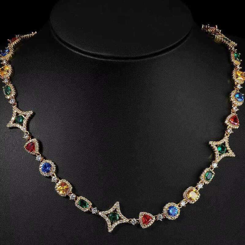 NUOYA Geometric Link Necklace New Series moissanite Colorful Pattern Chain Hip Hop Jewelry