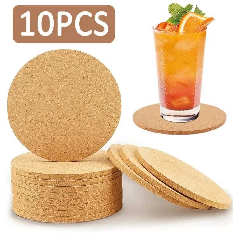10PCS Natural Round Wooden Cup Mat Pad Durable Non-Slip Cork Coaster Tea Coffee Mug Drinks for Table Decor DIY Tableware C251122