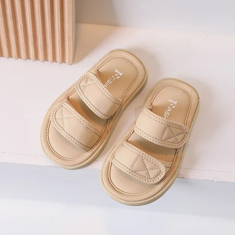 Childrens casual slippers with double hook and loop solid color soft sole anti slip comfortable summer beach sandals 250421BJ - view 5