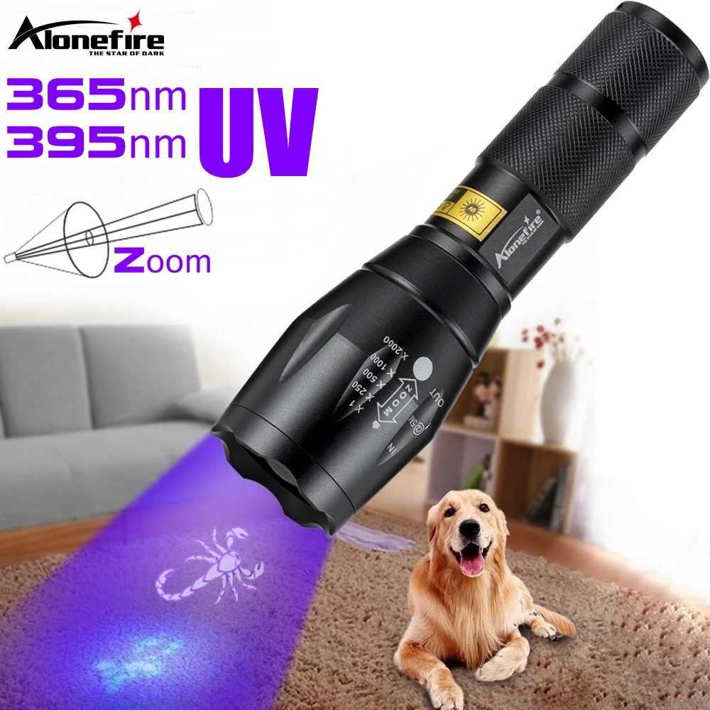 Zoom UV LED Flashlight 365nm 395nm Invisible Ink Marker Cat Dog Urine Tinea Ore Money Scorpion Fluorescence Light Use AAA 18650 C251122