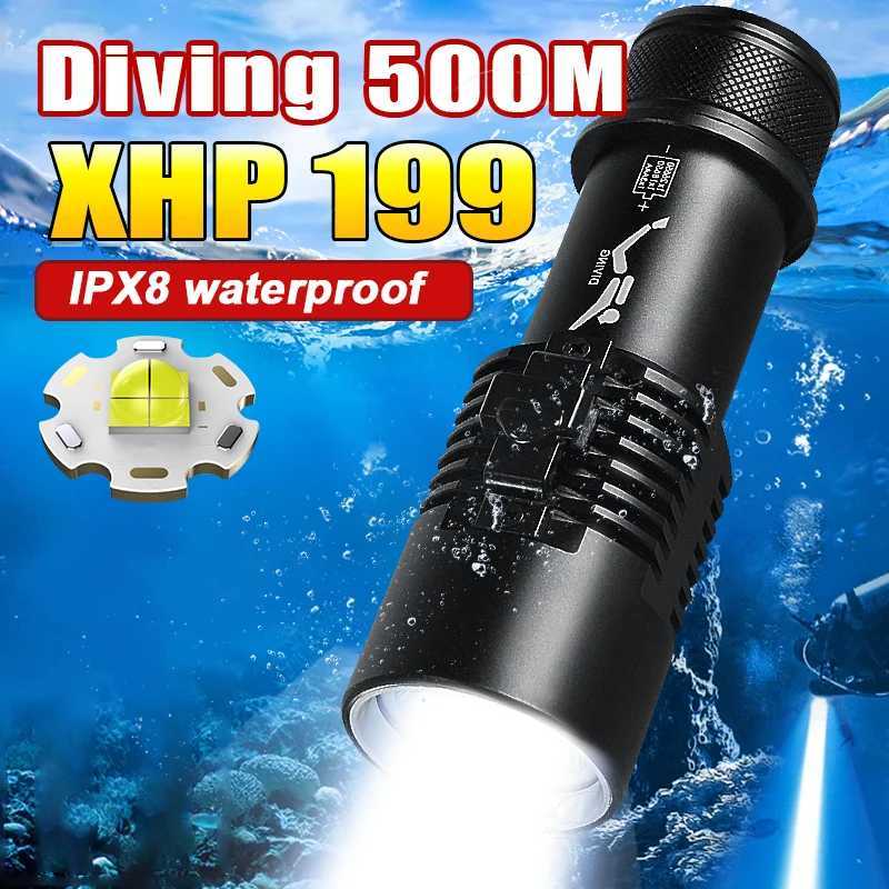 Upgraded XHP199 Professional Scuba Diving Flashlight Underwater Lantern Powerful Diving Torch IPX8 Waterproof Dive Light 26650 C251122
