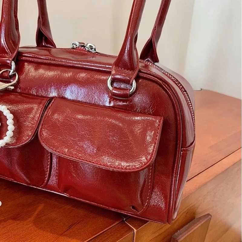 Pu Leather Female ChestBag Burgundy Large Handbags Purse Vintage Women Business Shoulder Bags Simple Ladies Commute Tote BagT251122