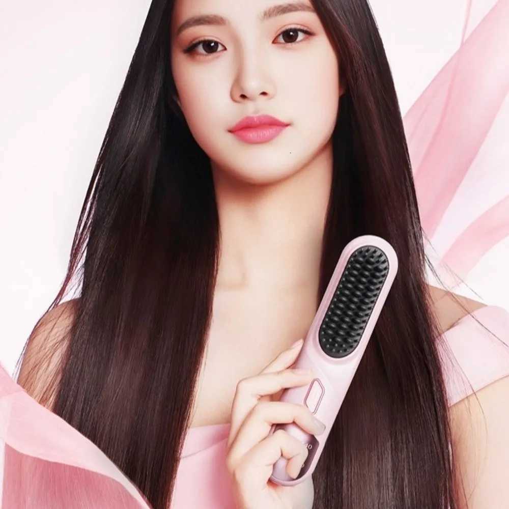 USB Rechargeable Wireless Hair Straighteners 4-Levels Temperature Heated Electric Hair Brush Anti-Scald DesignT251122